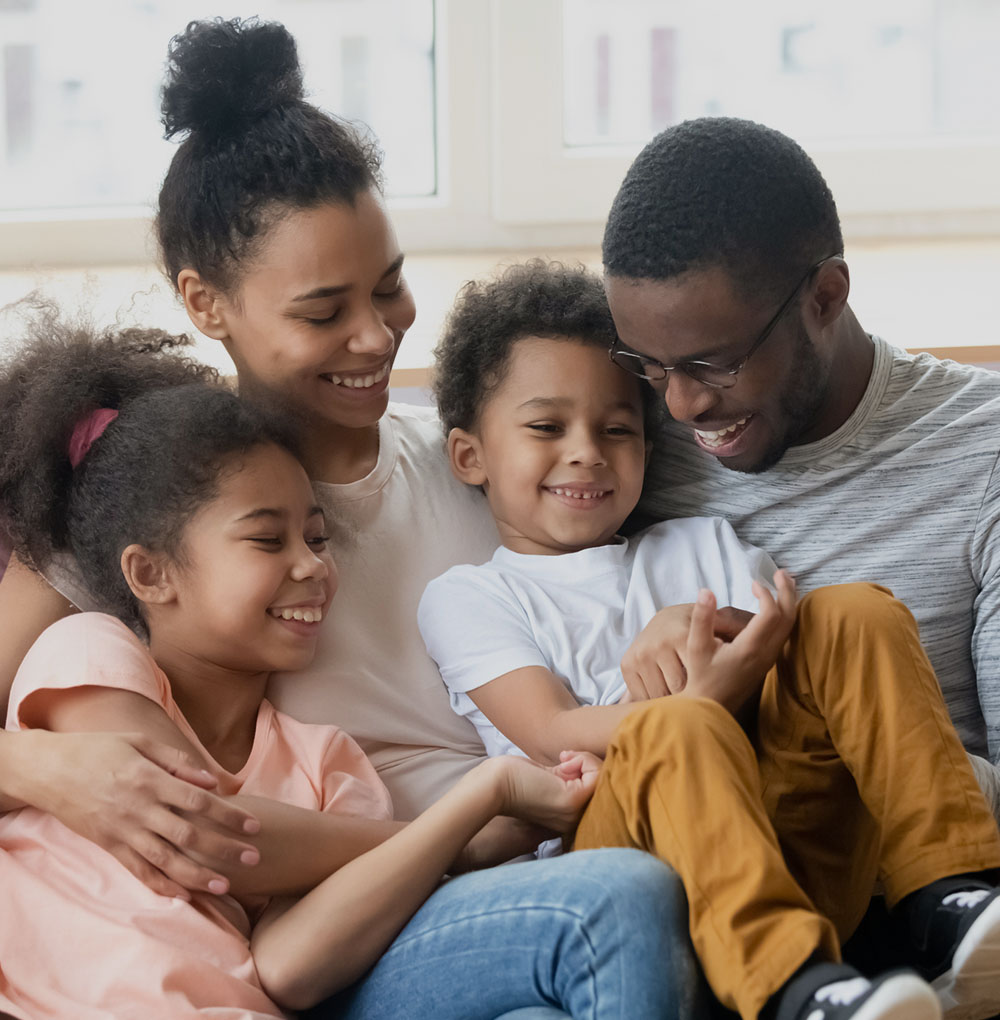Family snuggle together